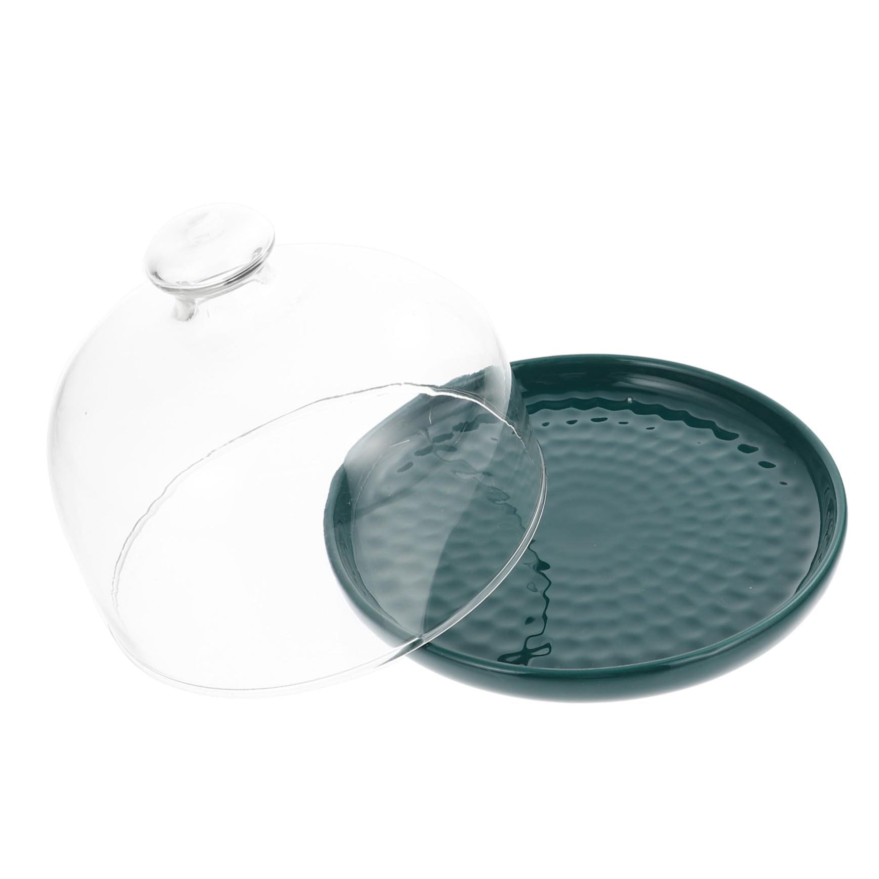 Bandeja De Postre Redonda 15 Cm Vidrio Transparente Tapa Verde, Plato Para Pastel Resistente y Versátil, Adecuado Para Fiestas, Bodas y Exhibición De Dulces
