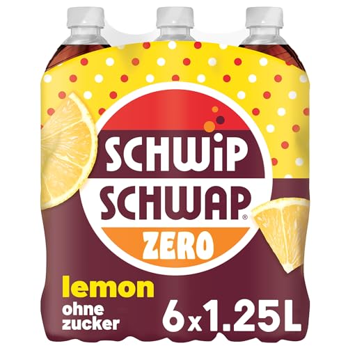 SCHWIPSCHWAP Lemon Geschmack ohne Zucker - Koffeinhaltiges Cola-Erfrischungsgetränk mit Orange und Zitrone in Flaschen, EINWEG (6 x 1.25 l)