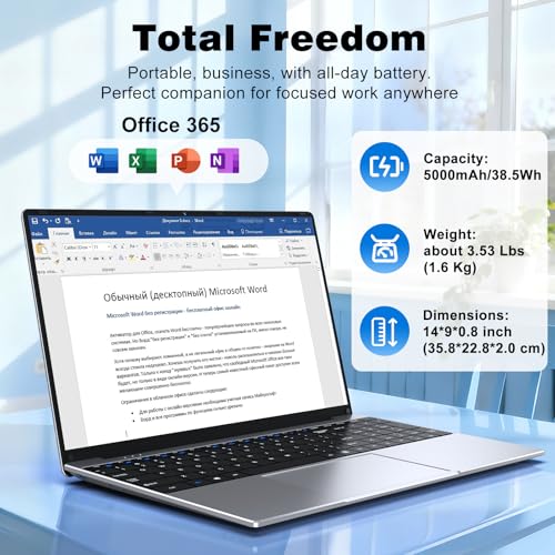 Image of 2026 New Laptop Computer, 15.6 Inch Window 11 Pro Lap Top PC 16GB RAM 512GB SSD, Core M3(Beat N4000), 2-Year Warranty, Office 365, FHD 1920 * 1080, 180Open, UHD Graphics, Full-Size Keyboard