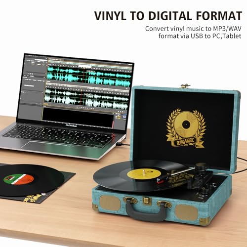 Vinyl Record Player 3-Speed Bluetooth Suitcase Portable Belt-Driven, Supports Bluetooth, RCA Output, 3.5mm aux-in and Headphone Jack and MP3, Mobile Phones Music Playback by Mersoco - Image 4