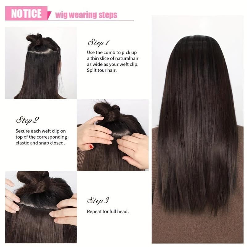 Image of 24 inch Heat Resistant Clip In Synthetic Straight Hair Extensions - Synthetic Hair Extension /Ponytail Long Braided Ponytail With Elastic Hair Ties Synthetic Hair Extensions (Style 9)
