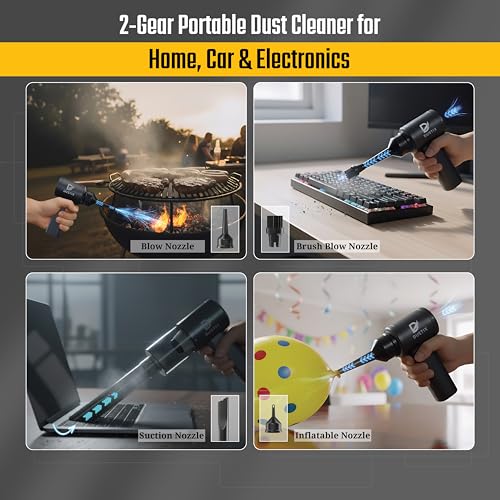 Image of Car Vacuum Portable Cordless 12000Pa Powerful Suction Handheld Mini Rechargable Small Vacuum Cleaner Brushless Motor 4000mAh Rechargeable Type C Blower Inflator Deflator Car Cleaning