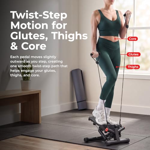 Image of Sunny Health & Fitness Twist Stair Stepper with Resistance Bands | Low-Impact, Side-Twist Motion, Adjustable Step Height, Hydraulic Resistance, SunnyFit App, Up to 350 lb Capacity