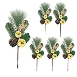 23GUANYI 6 Stück Künstliche Tannenzweige, 31 cm Goldene Weihnachtsdeko Aussen Innen, Grüne Tannenzapfen Deko Weihnachtssternblätter, Beerenzweig Künstlich Als Dekoration für Vasenfüller Kränze