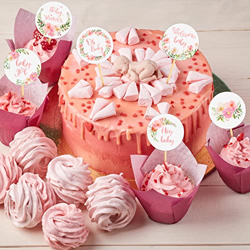 Yexiya JF-YEXIYA-0513 Baby Cupcake Toppers Baby Shower Party Supplies Picks Floral Theme Baby Shower Cupcake Toppers Gender Reveal Cupcakes Cake Decorations thumb #5