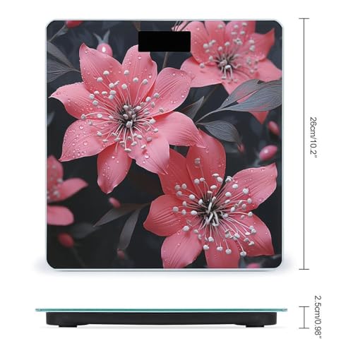 Báscula digital de baño con diseño floral rosa y negro miniatura 2