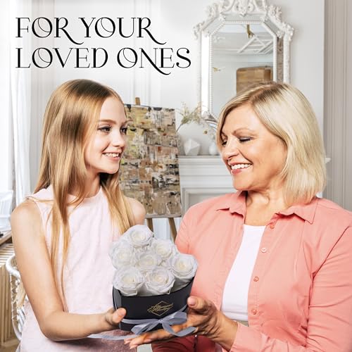 Image of GLAMOUR BOUTIQUE 7 Flower Forever Heart Shape Box, Mothers Day Gift For Mom, Eternal Preserved Roses Gift for Her, Flowers bouquet, For Birthday, Anniversary, Girlfriend - White