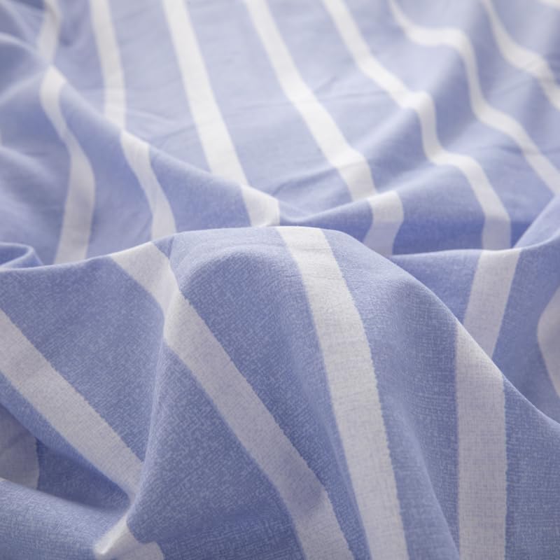Housse de couette 260x240 à rayures bleues parure de lit microfibre blanche - 6