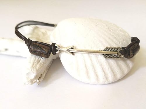 Miniatura 6 de Arrow Anklet for Women, Natural Leather Ankle Bracelet with Wooden Beads