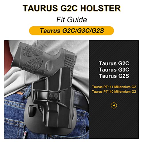 Taurus G2C Holster, Level Ii Retention Holster For Taurus G2C/G3C/2S, Taurus Millennium G2 Pt111/Pt140 Holster, Owb Polymer For Concealed Carry, Index Finger Released, 60-Degree Adjustable, Right #TOP1