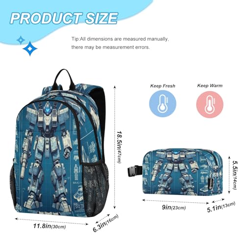 ODAWA Robot with Weapon Arm Kids School Backpack with Lunch Bag Kindergarten Backpack Boys Lunch Bags for School2