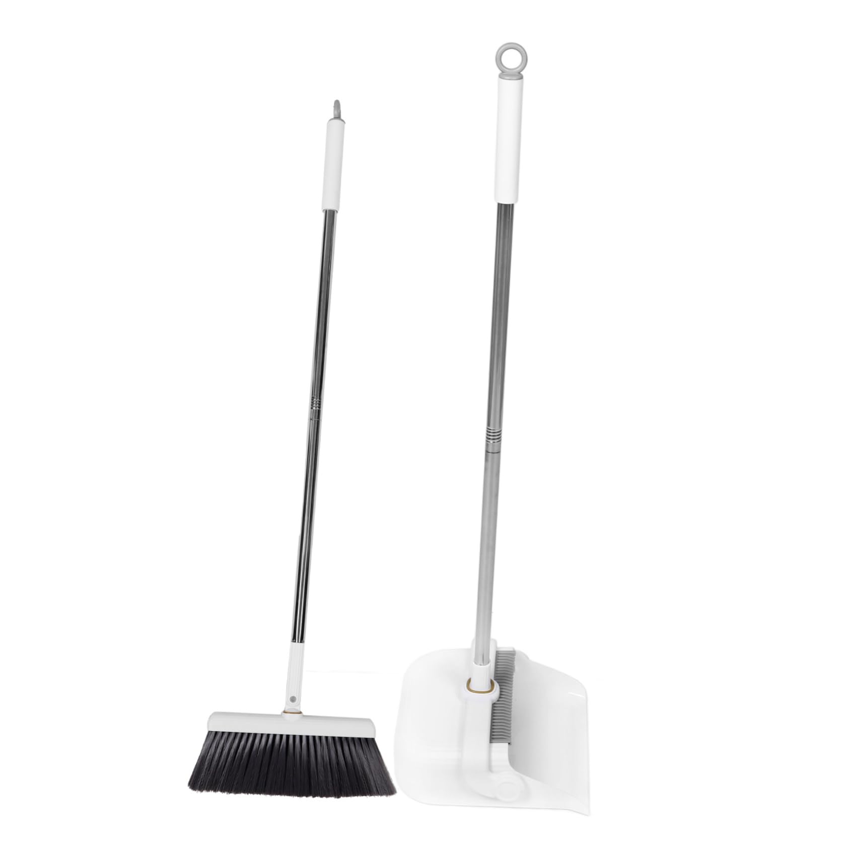 Ipetboom Juego de Escoba y Recogedor de Pie para Oficina E Interior | Plástico Blanco, Mango Ajustable, Limpieza y Diseño Compacto para Guardar sin Ocupar Espacio