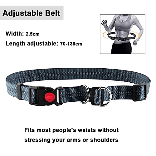 QitinDasen Grau Freihändige Hundeleine, Verstellbarer Hüftgurt und Dual Griffen Dehnbare Bungee-Leine, Jogging Hundeleine mit Reflektierenden Nähten (Orange Griff)