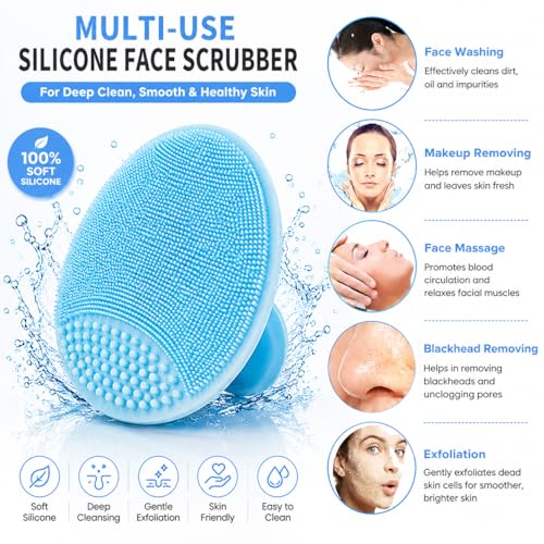 Image of 6-in-1 Silicone Bath and Body Care Combo, Back Scrubber Belt, Long Handle Brush, Body Scrubber, Face Scrubber, Scalp Massager with 4 Hooks
