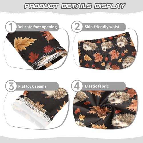 Autumn Hedgehogs Maple Leaves Girls Leggings Ultra Soft Compression Yoga Gym Pants for Kids 4-10T3