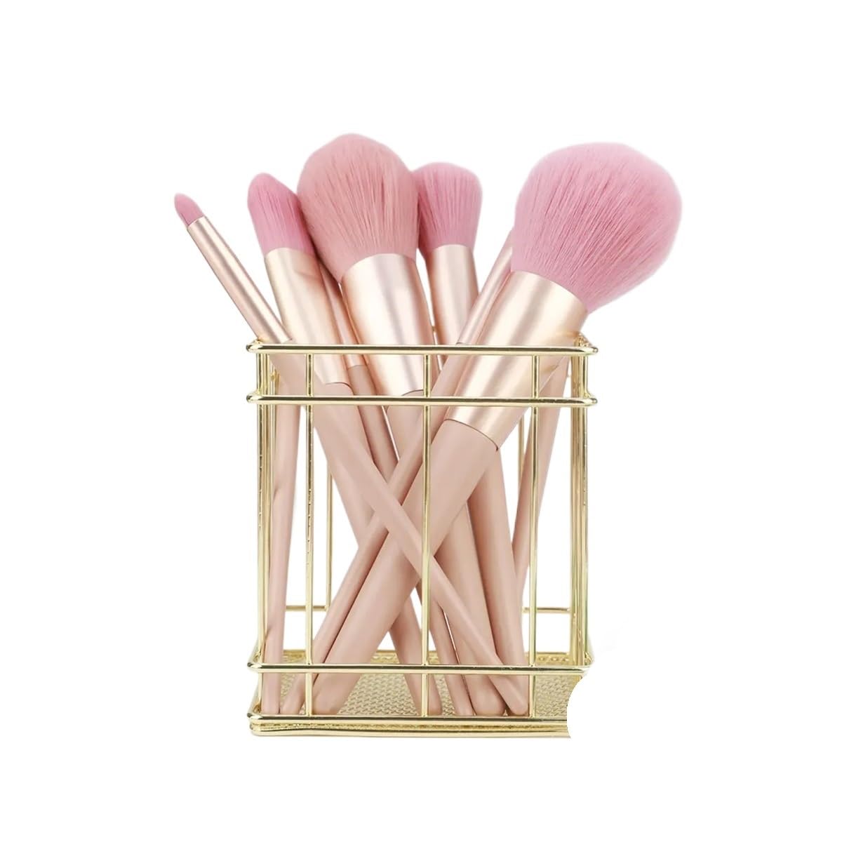 LIANXIBAG 2pcs Metal Iron Makeup Brush Storage Bucket/office Stationery Basket/stainless Steel Multi-function Box(Gold,Style-1)