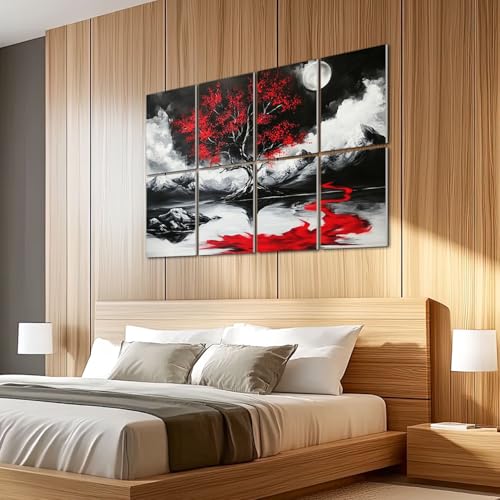 Paneles acústicos artísticos 8 piezas, 48"x32", absorción de sonido con diseño de montañas y río, autoadhesivos para estudio y oficina miniatura 5