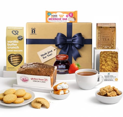 Gluten Free Afternoon Tea Hamper Luxury Lemon Cake Hamper with Sweet Selection Flapjack Biscuits & Meringue Bar Coeliac Gifts for Women & Men Hatties Gifts