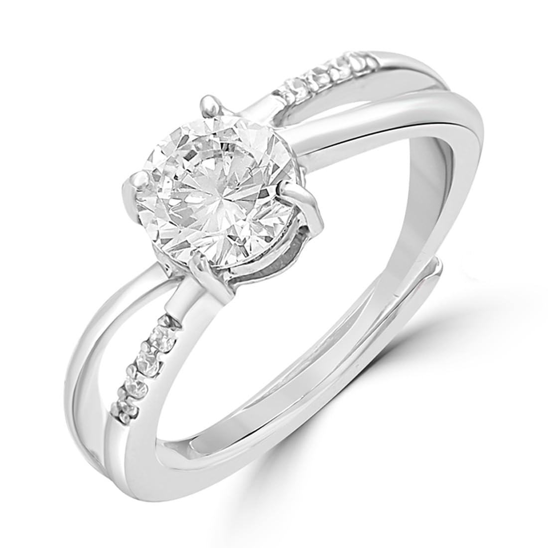 zavya 925 Sterling Silver Gorgeous Cubic Zirconia CZ Circular Solitaire Rhodium Plated Adjustable Ring | Gift for Women & Girls | With Certificate of Authenticity & 925 Hallmark-picture-24