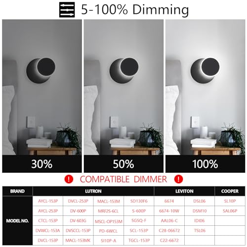 Image of Modern LED Black Wall Sconces Set of Two Acrylic Wall Lights Lighting Fixture 6000K White Light 8W Dimmable Wall Lamp Round Sconces Wall Lighting for Living Room Bedroom Bedside Hallway