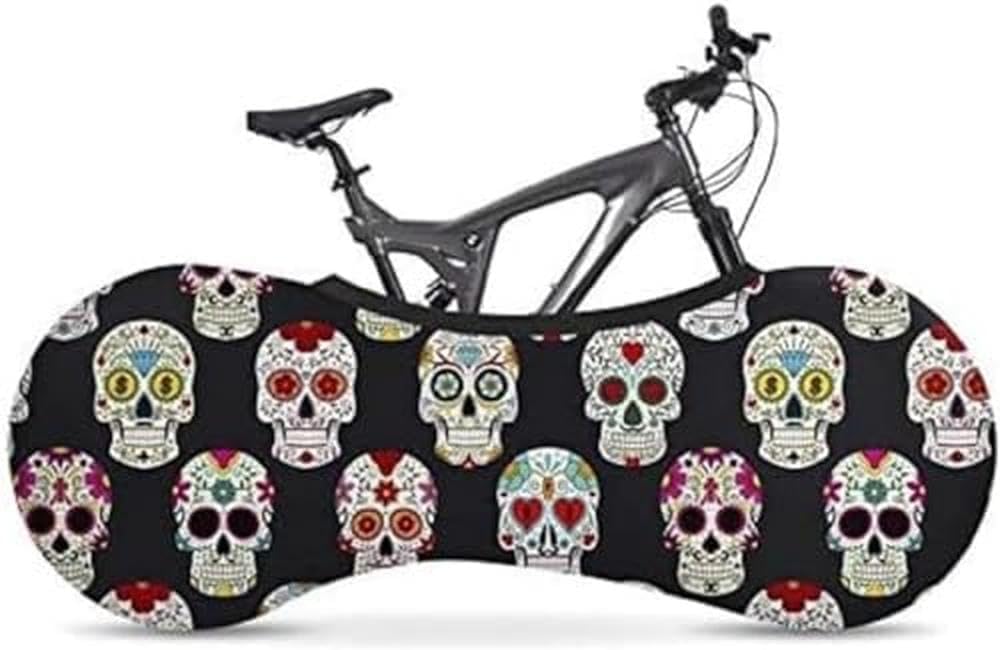 Velo Sock Bicycle Indoor Cover for Storage and Transportation, Stretchy Dirt Proof Fabric, Bike Travel Protection Cover โ Skulls