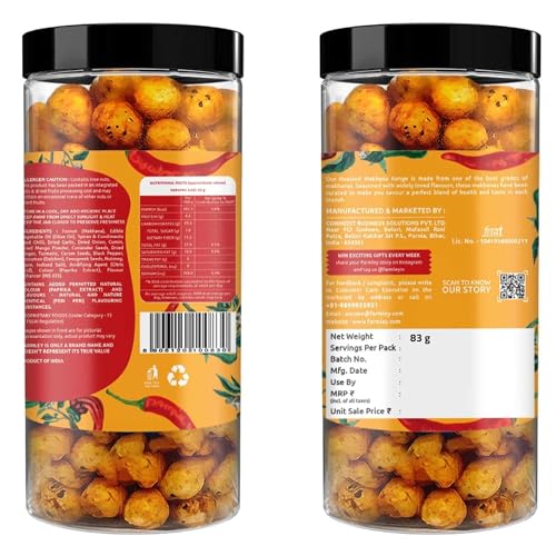 Image of Farmley Peri Peri Roasted Makhana In Olive Oil, Healthy & Crunchy Snacks 77 g (Pack of 2)
