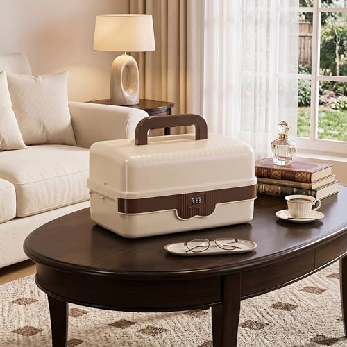 Boîte de rangement artisanale marron 3 couches avec code de sécurité - 6