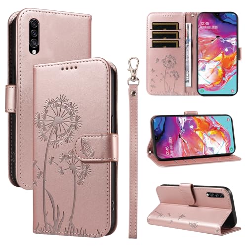 Bravoday Handyhülle für Samsung Galaxy A70 Hülle, Premium PU Lederhülle Klappbar Tasche Klapphülle mit Magnet Kartenfach Standfunktion Schutzhülle für Galaxy A70, Roségold