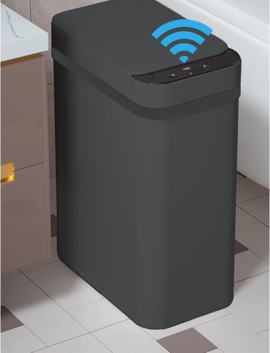 Black Slim Touchless Motion Sensor Trash Can with Lid