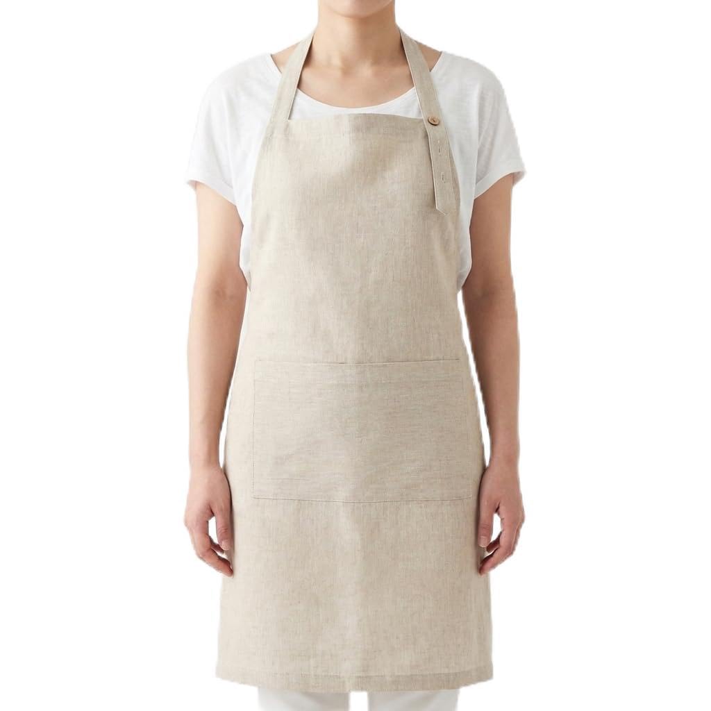 Grembiule in 100% puro lino, collo regolabile, grembiule da cameriera con 1 tasca, per donne e uomini, cuochi, cucina, pulizia caffetteria