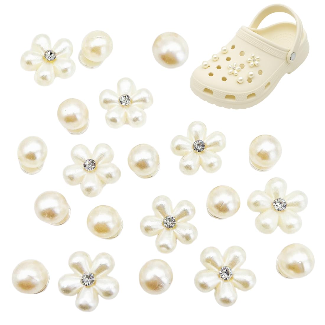 20 pcs de Kit de amuletos para zapatos, alfileres con perlas Flores, Adornos de Zapatos, Bonitos Abalorios de Zapatos de Diseño de Flores, Accesorios DIY para deseen agregar toque elegante