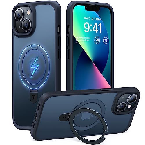 TORRAS Magnetic Kickstand for iPhone 13/ iPhone 14 Case [Compatible with MagSafe][Sturdy & Versatile Stand] Military-Grade Shockproof Translucent Slim Protective Anti-Fingerprint Anti-Scratch Black