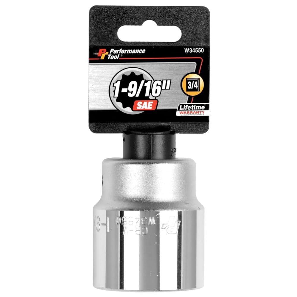 PERFORMANCE TOOL W34550 3/4" Drive 12-Point SAE Standard Socket, 1-9/16", 3/4" Dr 1-9/16" 12pt Socket