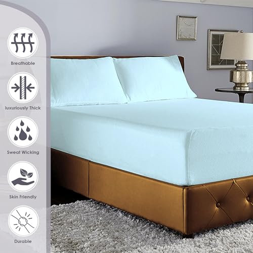Pizuna Luxury Cotton European Single Fitted Sheet Baby Blue - Image 2
