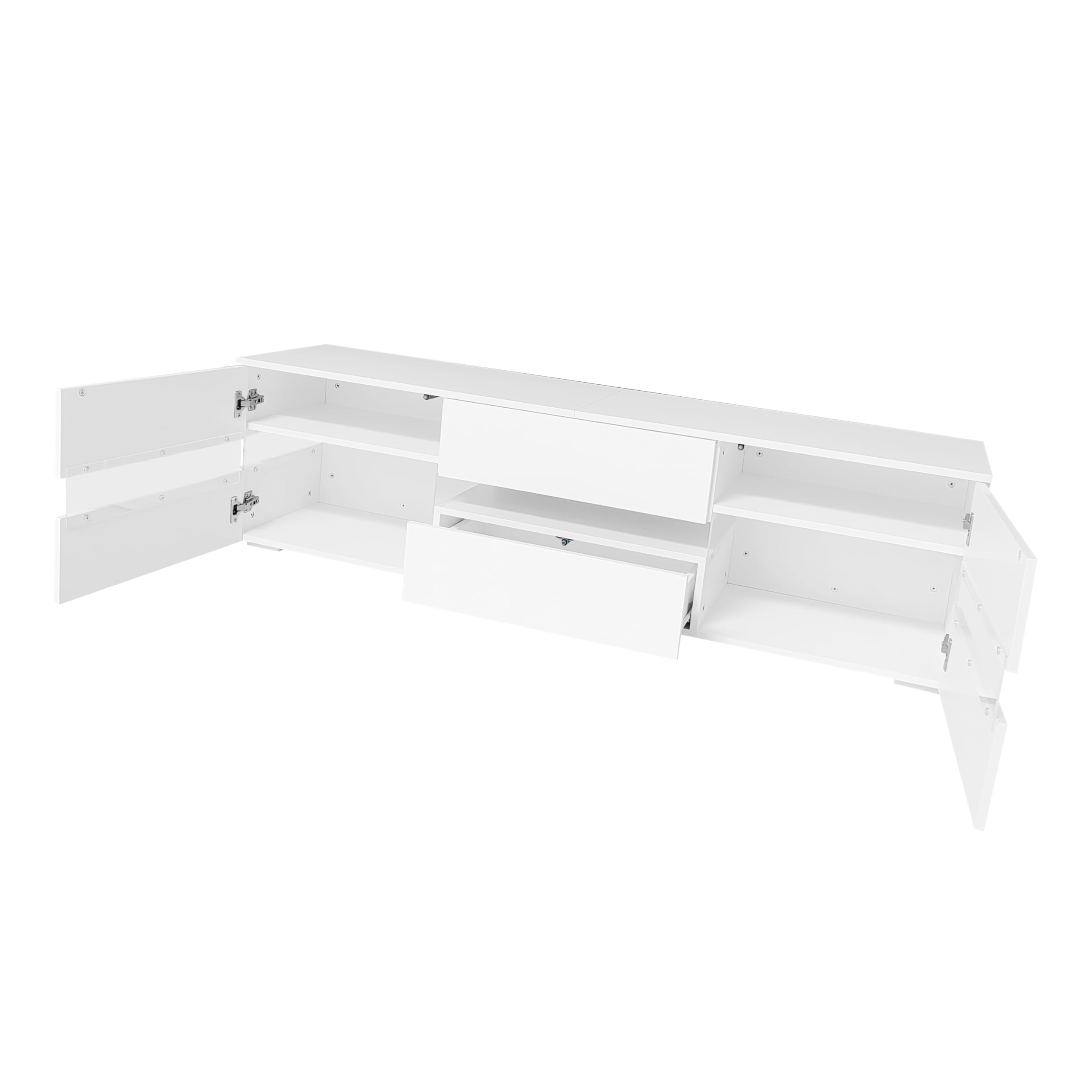 Mueble moderno para TV de alto brillo, 160 x 39 x 45 cm, con iluminación LED, 2 puertas, 1 cajón, compartimento abierto, apto para televisores de 70 pulgadas, con inserto de cristal acrílico y