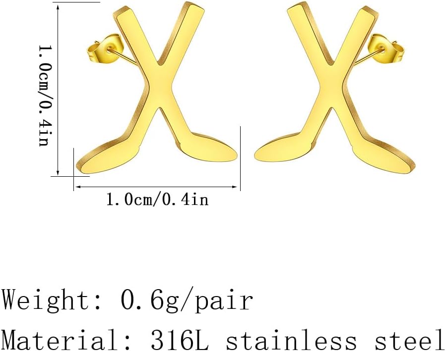 Dreuyet Tiny Ice Hockey Stick Ice Hockey Skates Stud Earrings Set for Women Men Minimalist Stainless Steel Cartilage Small Studs Earring Fashion Ice Hockey Sports Jewelry Gifts - Image 3