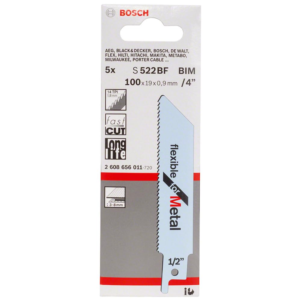 Bosch Professional 5 Stück Säbelsägeblatt S 522 BF Flexible for Metal (für Metall, 100 x 19 x 0,9 mm, Zubehör Säbelsäge) – Ansicht 2