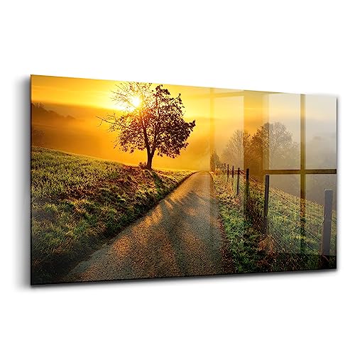 Peinture murale au lever du soleil decoration murale verre durable innovante Wallart 100x50cm
