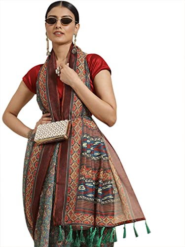 Image of Amazon Brand - Anarva Women's Kalamkari Saree With Blouse Piece