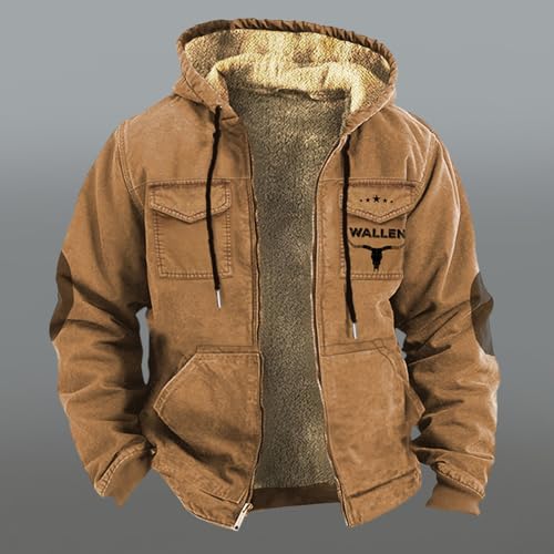 Mens Western Cowboy Fleece Lined Hooded Jacket Aztec Graphic Zip Up Hoodie Warm Winter Sweatshirt Coat Multi Pocket2