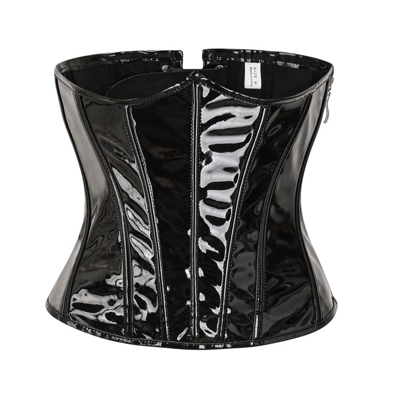 Women’s Short PU Leather Waist Corset | Bright Finish with Side Zipper & Tie Closure-image-36