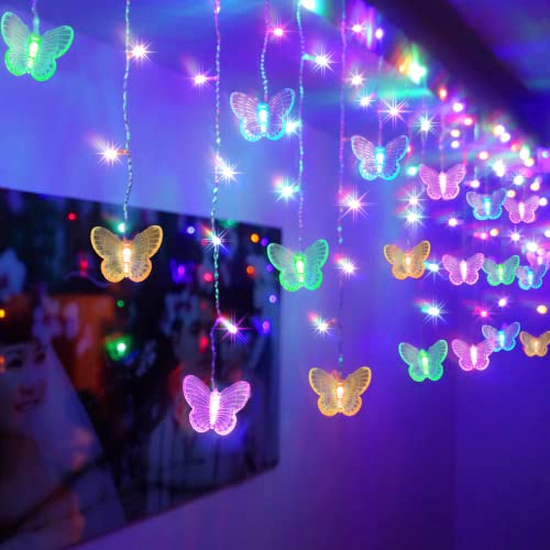 120 LED 20FT Butterfly Curtain Fairy Lights USB Pluged - 8 Modes Starry Twinkle Icicle String Lights...