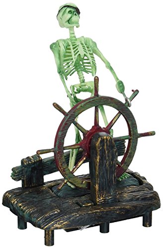 Image of Penn-Plax Action-Air Aerating Aquarium Ornament - Creates Movement in Fish Tank - Air Pump Driven - Skeleton at The Wheel