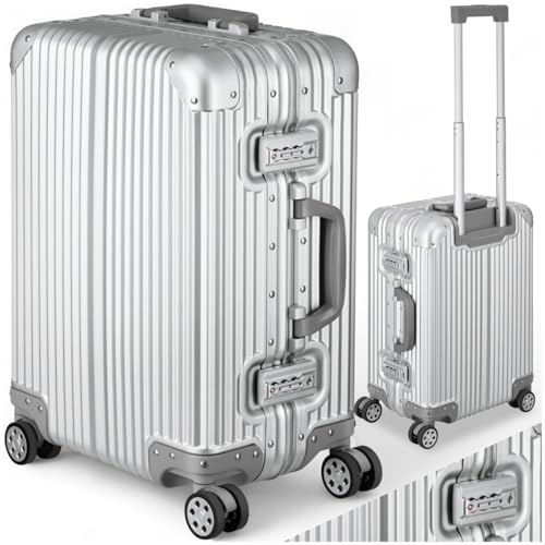 tectake® Valise cabine 36L, Bagage cabine 38 x 24,5 x 53 cm, Valise voyage en aluminium avec 2 serrures à combinaison TSA, 4 roulettes doubles, Coque rigide...