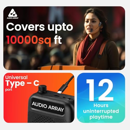 Image of Audio Array Wireless Voice Amplifier 2026 Edition | Bluetooth 5.3 |10W Speaker With Wireless Mic | For Teachers, Tour Guides |10 Hrs Battery Life |1 Click Monitoring | TWS Connectivity AM-W47 Wireless