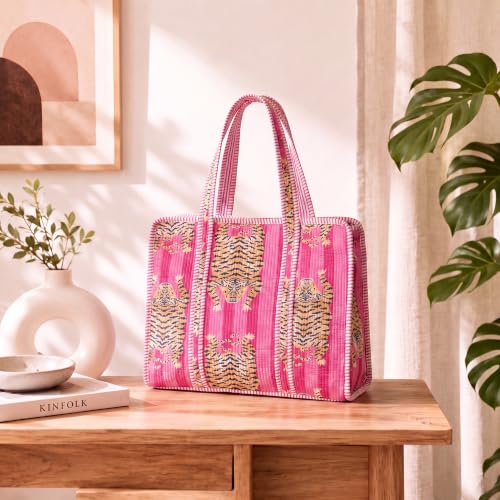 Image of 100% Cotton Jungle Print Shoulder Bag Tote Bag Women Reversible Shopping Bag and Grocery Bags Stylish Travel Bag Gift for Her