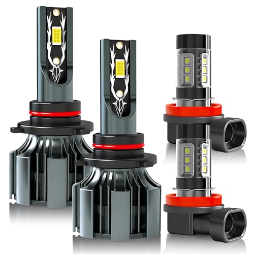 JEAZONFA Fit For Ford Explorer (2011 2012 2013 2014 2015) Light Bulbs Hi/Lo Beam Bulbs+ Fog Lights Bulbs Kit 6500K White Plug and play Pack of 4