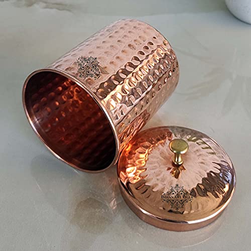 Image of INDIAN ART VILLA Pure Copper Hammered Storage Box /Container - Set of 2, 900 ML Each, Decorative Copper Container with Brass Knob for Kitchen & Home Organization