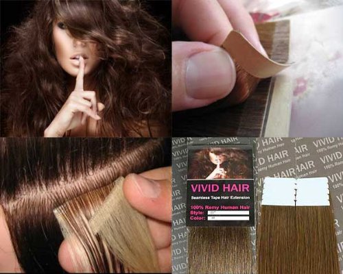 10 Pcs X 22" inches Remy Seamless Tape In Skin weft Human Hair Extensions Color # 6 Light Brown