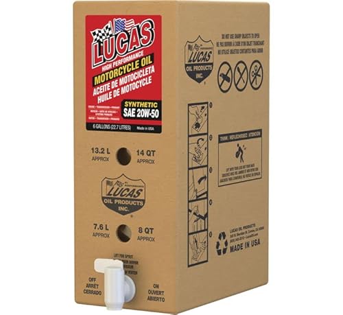 Lucas Oil 18043 High-Performance Synthetic Motorcycle Engine Oil - 20W50-6 gal.